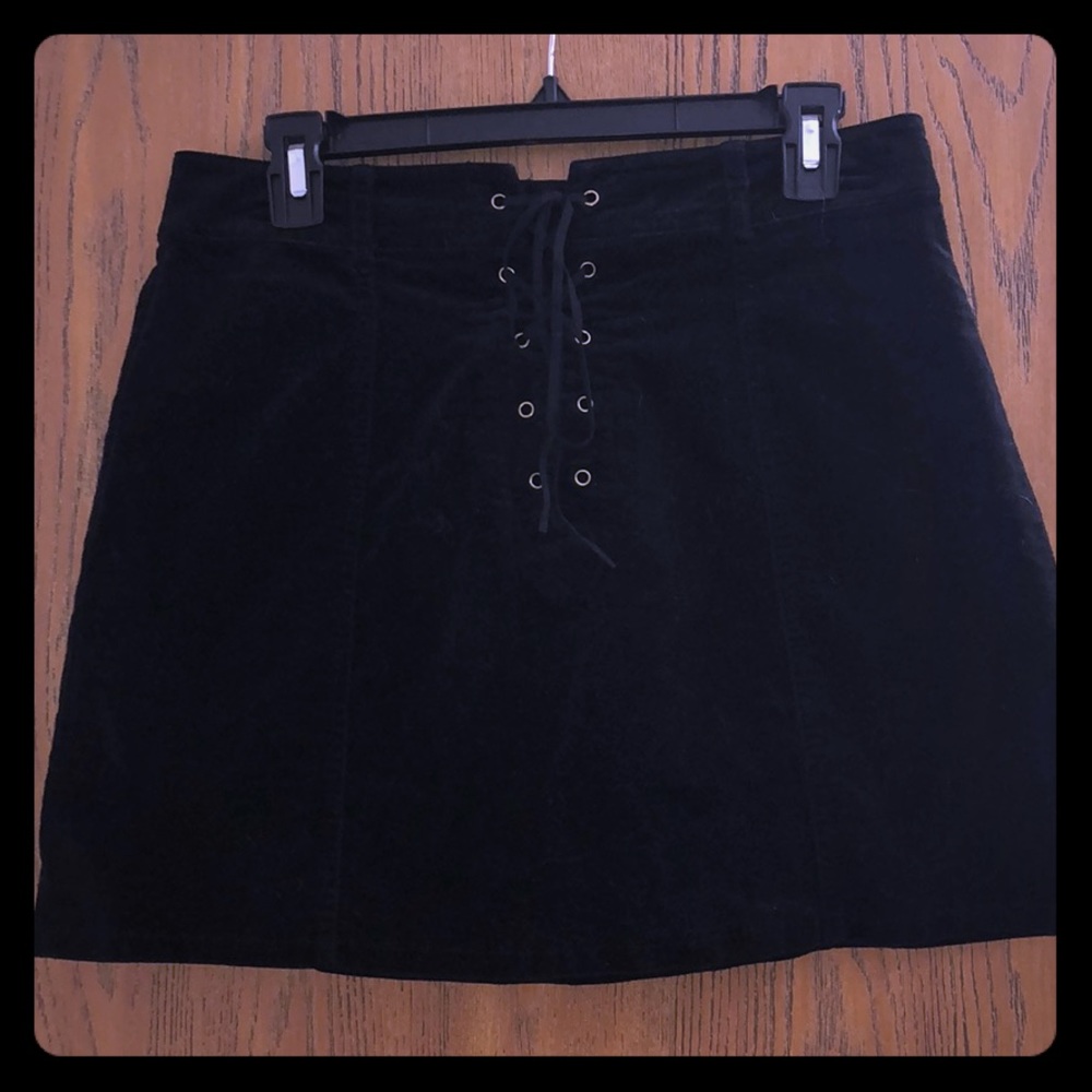 Black velvet lace up mini skirt